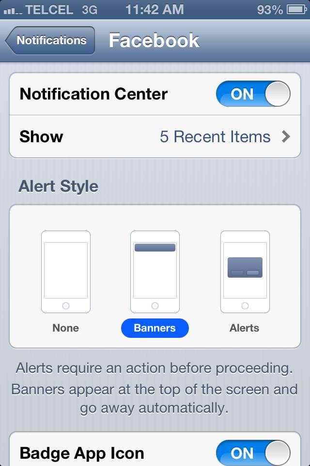 iPhone Facebook Notifications Screen